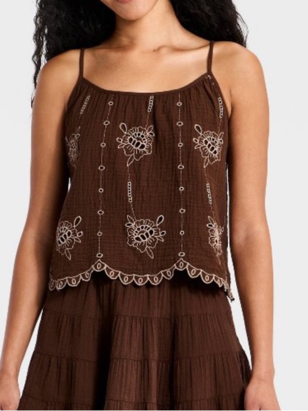 Brown Embroidered Cami Top - Women